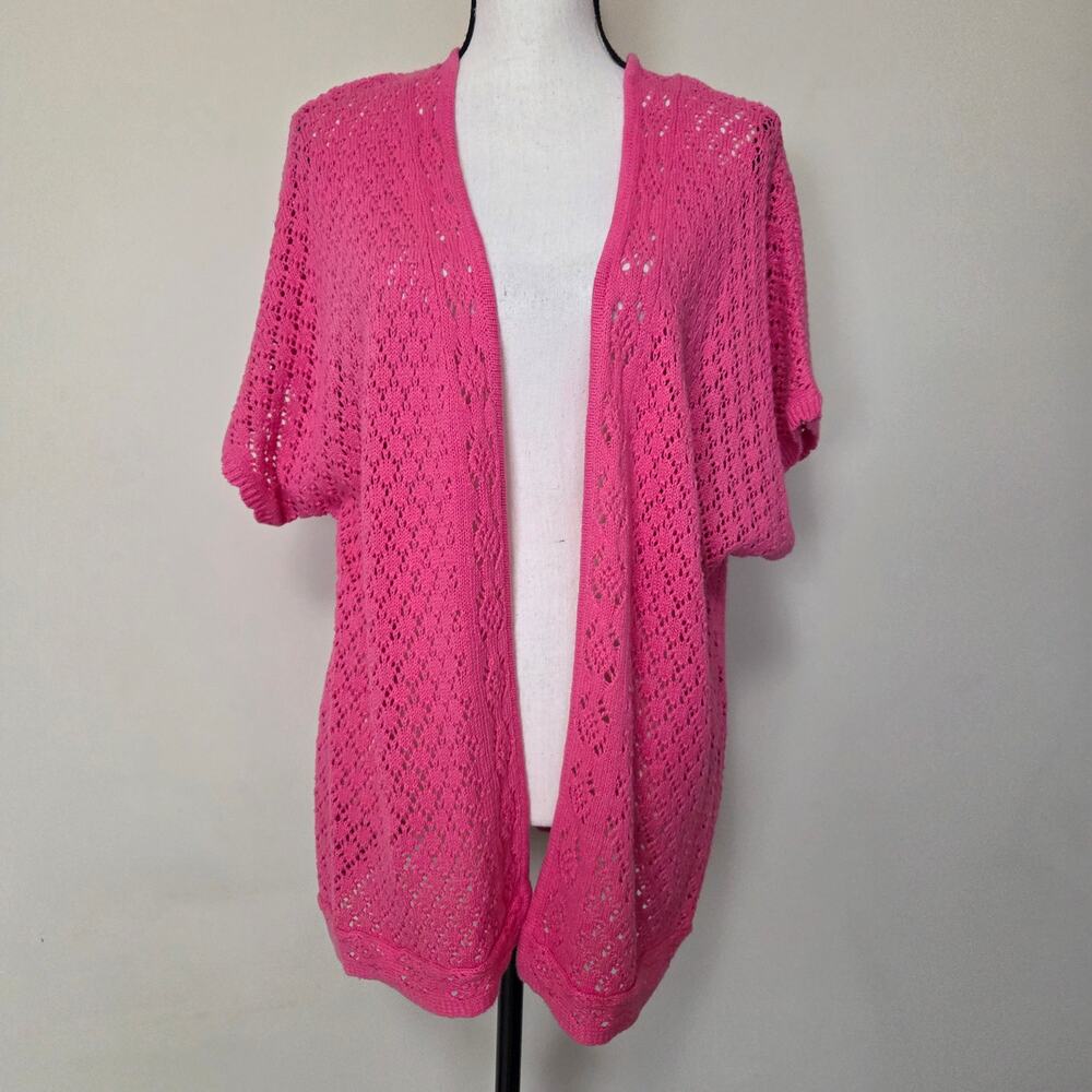 NWT Sag Harbor 1X Knit Open Cardigan Sweater Cap Sleeve Hot Pink Gramacore